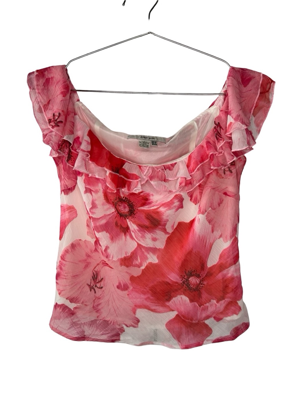 Y2K Zara Floral Sheer Ruffle Top | Pink Romantic Cottagecore top